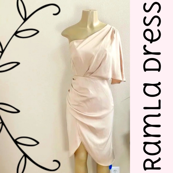 Dresses & Skirts - **SOLD** NWT baby pink, satin, cold shoulder dress!